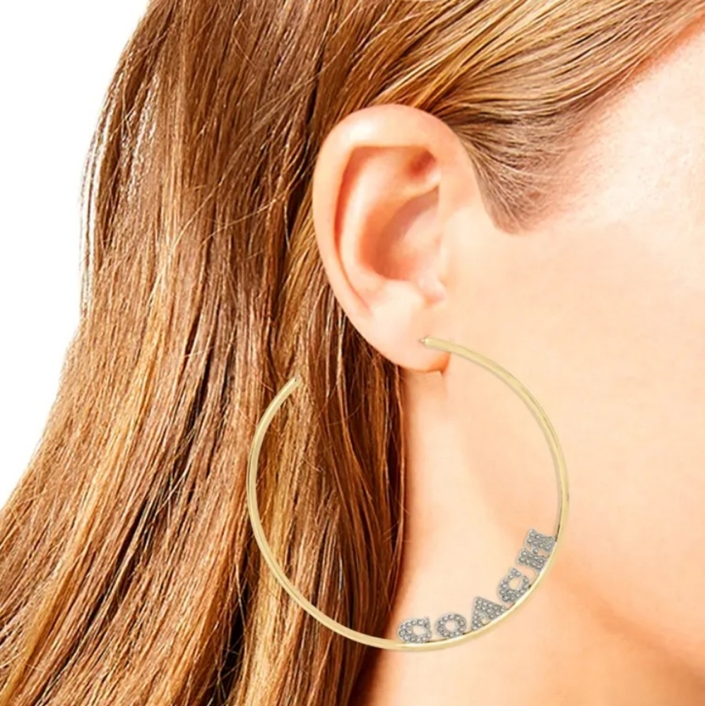 Coach x JLo Large Gold Hoop Earrings with Pave Crystals - Picture 5 of 13